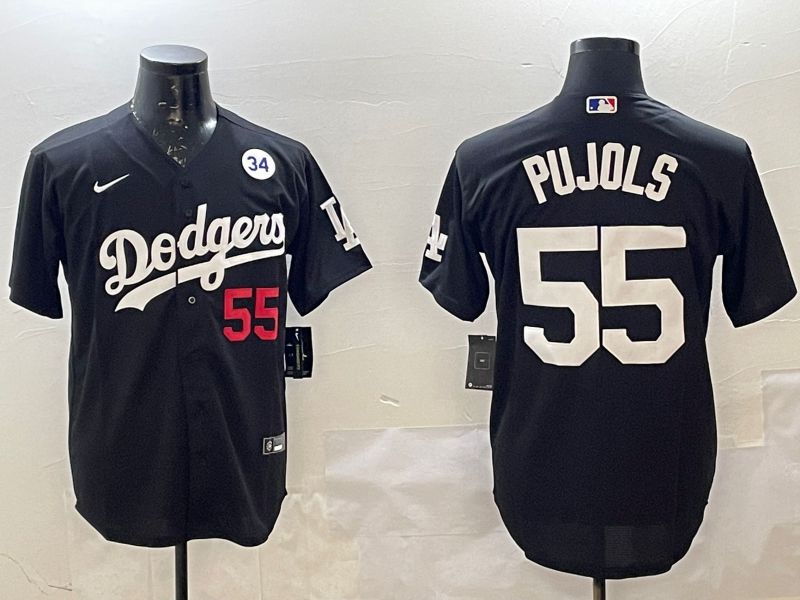 Men Los Angeles Dodgers #55 Pujols Black Game 2025 Nike MLB Jersey style 2263